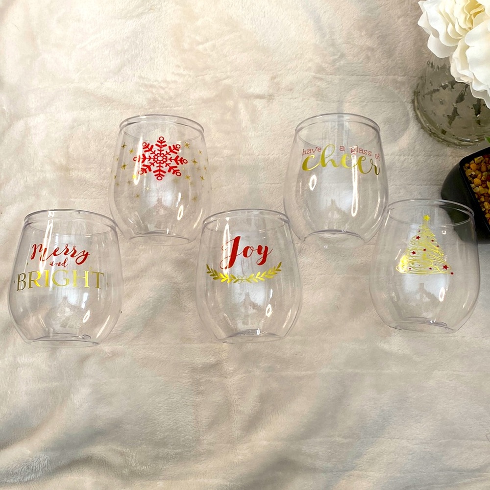 Plastic Stemless, Christmas wine glasses - 12 pc